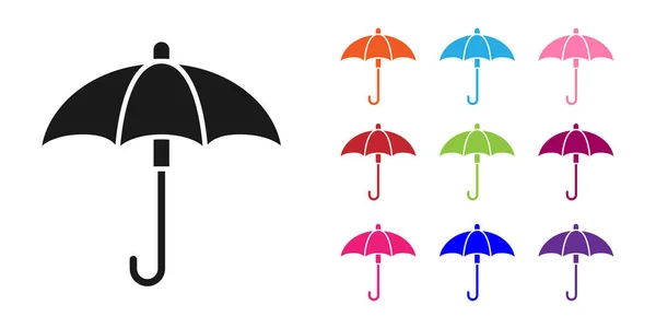Preto clássico elegante ícone guarda-chuva aberto isolado no fundo branco. Símbolo de proteção contra chuva. Definir ícones coloridos. Ilustração vetorial — Vetor de Stock