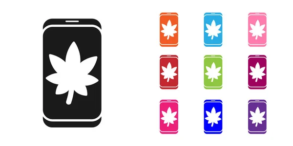 Black Leaf na ekranie telefonu komórkowego ikona izolowane na białym tle. Zestaw ikon kolorowe. Ilustracja wektora — Wektor stockowy