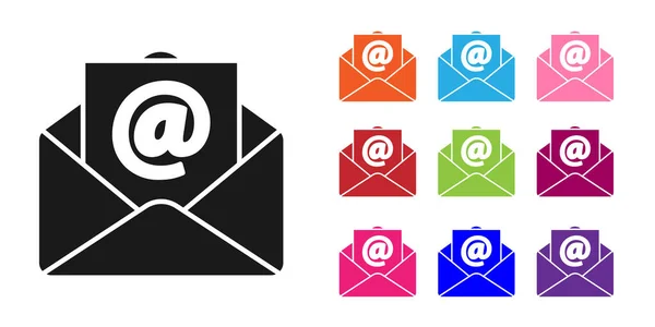Schwarze Post und E-Mail-Symbol isoliert auf weißem Hintergrund. Umschlag-Symbol E-Mail. E-Mail-Zeichen. setzen Symbole bunt. Vektorillustration — Stockvektor