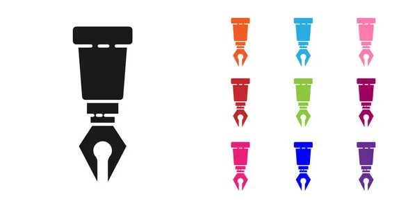 Black Fountain caneta nib ícone isolado no fundo branco. Sinal de caneta ferramenta. Definir ícones coloridos. Ilustração vetorial —  Vetores de Stock