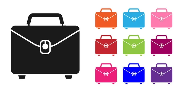 Black Briefcase icoon geïsoleerd op witte achtergrond. Zakelijk dossier. Zakelijke portefeuille. Stel pictogrammen kleurrijk. Vector Illustratie — Stockvector