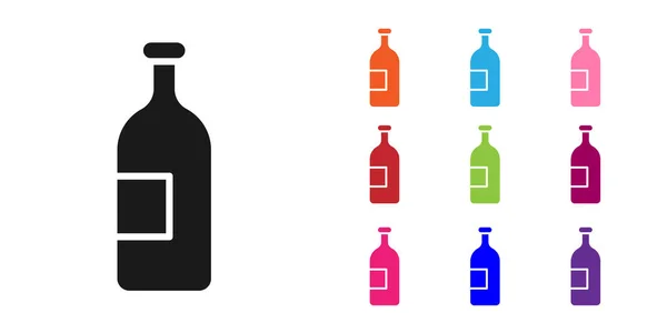 Das Symbol der Flasche mit schwarzem Alkohol ist auf weißem Hintergrund isoliert. Setzen Sie Symbole bunt. Vektorillustration — Stockvektor