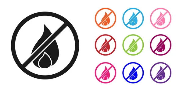 Schwarz Kein Feuersymbol isoliert auf weißem Hintergrund. Feuerverbot und verboten. Setzen Sie Symbole bunt. Vektorillustration — Stockvektor