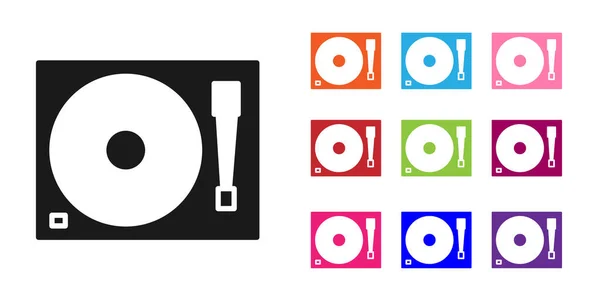 Lecteur vinyle noir avec une icône de disque vinyle isolé sur fond blanc. Définir des icônes colorées. Illustration vectorielle — Image vectorielle