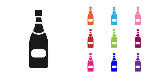 Icono de botella de champán negro aislado sobre fondo blanco. Establecer iconos de colores. Ilustración vectorial — Vector de stock