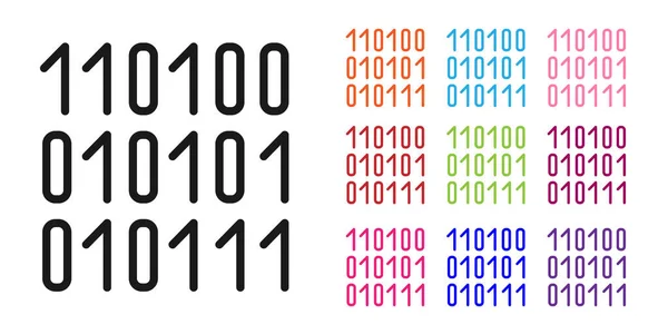 Černá binární kód ikona izolované na bílém pozadí. Nastavit barevné ikony. Vektorová ilustrace — Stockový vektor
