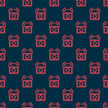 Kırmızı çizgi doktor atama simgesi siyah arkaplanda izole edilmiş kusursuz desen. Takvim, planlama kurulu, ajanda, danışman doktor. Vektör İllüstrasyonu