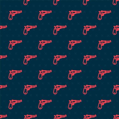 Kırmızı çizgi Revolver silah ikonu siyah arkaplanda izole edilmiş. Vektör İllüstrasyonu