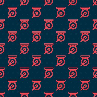 Red line Gong musical percussion instrument circular metal disc and hammer icon isolated seamless pattern on black background. Vector Illustration vector