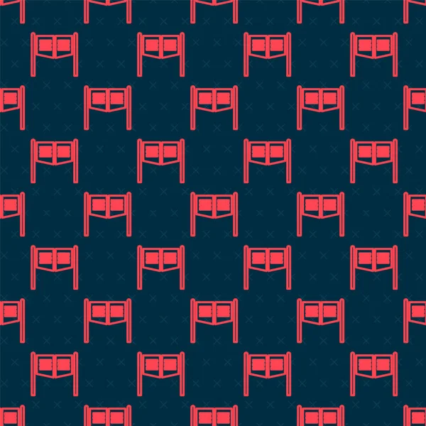 Línea roja Antiguo oeste balanceo icono de la puerta del salón aislado patrón sin costuras sobre fondo negro. Ilustración vectorial — Vector de stock