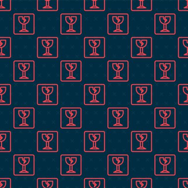 Kırmızı çizgi kırılgan cam sembol dağıtım kutuları simgesi için izole edilmiş siyah arkaplan üzerinde dikişsiz desen. Vektör İllüstrasyonu