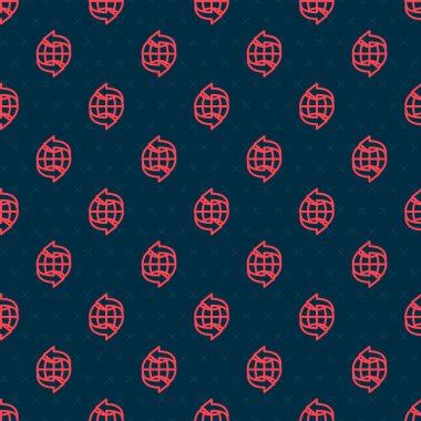 Kırmızı çizgi dünya ikonu siyah arkaplanda izole edilmiş kusursuz desen. Yerküreye iğnele. Vektör İllüstrasyonu