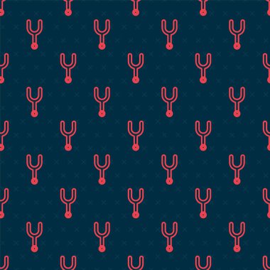 Müzik aletlerini ayarlamak için kırmızı hat müzik ayarlama çatalı simgesi siyah arkaplanda izole edilmiş pürüzsüz desen. Vektör İllüstrasyonu