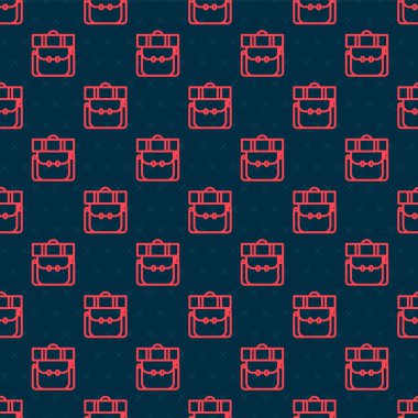 Kırmızı çizgi Yürüyüş sırt çantası simgesi siyah arkaplanda izole edilmiş. Kamp ve dağ gezisi sırt çantası. Vektör İllüstrasyonu