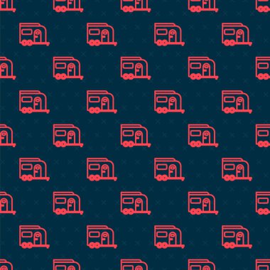 Kırmızı çizgi Rv Kamp karavanı simgesi siyah arkaplanda izole edilmiş. Gezici ev, karavan, yolculuk için ev karavanı. Vektör İllüstrasyonu