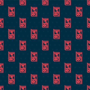 Kırmızı çizgi seyahat broşürü simgesi siyah arka planda izole edilmiş kusursuz desen. Vektör İllüstrasyonu