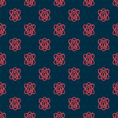 Kırmızı çizgi Atom simgesi siyah arkaplanda izole edilmiş. Bilimin, eğitimin, nükleer fiziğin, bilimsel araştırmaların sembolü. Vektör İllüstrasyonu