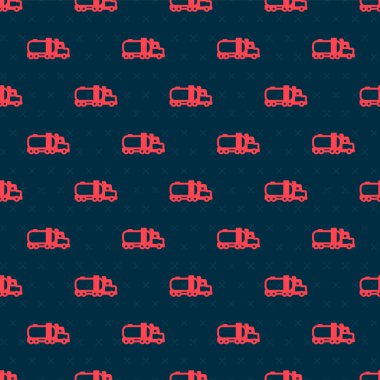 Kırmızı çizgi tanker ikonu siyah arka planda izole edilmiş. Petrol tankeri, petrol kamyonu, sarnıç, petrol karavanı. Vektör İllüstrasyonu