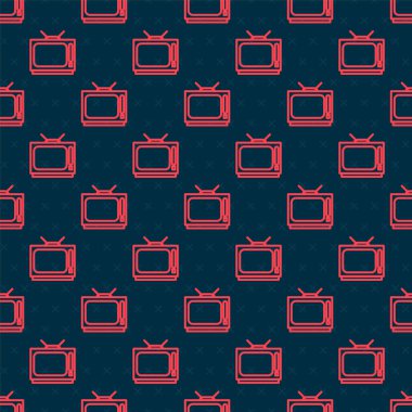 Kırmızı çizgi Retro TV simgesi siyah arkaplanda izole edilmiş. Televizyon tabelası. Vektör İllüstrasyonu