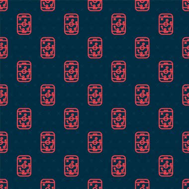 Kırmızı çizgi planlama stratejisi konsepti simgesi siyah arkaplanda izole edilmiş kusursuz desen. Hokey kupası formasyonu ve taktiği. Vektör İllüstrasyonu