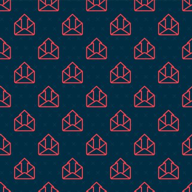 Kırmızı çizgi giden posta simgesi siyah arkaplanda kusursuz desen izole etti. Zarf sembolü. Giden mesaj işareti. Posta yön bulma düğmesi. Vektör İllüstrasyonu