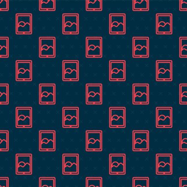 Kırmızı çizgi Grafik Tableti simgesi siyah arkaplanda izole edilmiş. Vektör İllüstrasyonu