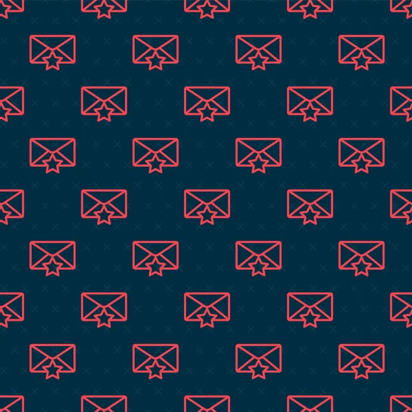 Enveloppe ligne rouge avec icône étoile motif isolé sans couture sur fond noir. Email important, ajouter à l'icône préférée. Courrier étoilé. Illustration vectorielle — Image vectorielle