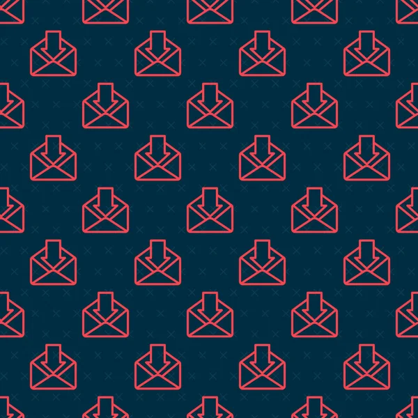 Röd linje Kuvert ikon isolerad sömlös mönster på svart bakgrund. Mottaget meddelande koncept. Nytt, mejla inkommande meddelande, sms. Postutdelning. Vektor Illustration — Stock vektor