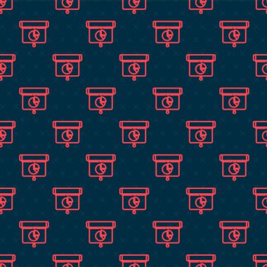 Grafik, çizelge, grafik, diyagram, bilgi grafiği, turta grafiği simgesi, siyah arkaplanda izole edilmiş kusursuz desenli kırmızı çizgi sunum finans kurulu. Vektör İllüstrasyonu