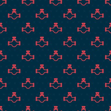 Kırmızı çizgi endüstrisi metalik boru ve kapakçık simgesi siyah arka planda izole edilmiş. Vektör İllüstrasyonu