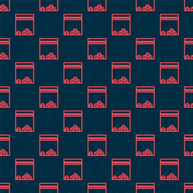 Kırmızı çizgili plastik torba dolusu uyuşturucu ikonu siyah arka planda izole edilmiş. Sağlık tehlikesi. Vektör İllüstrasyonu