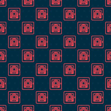 Kırmızı çizgi yangın hortumu ikonu siyah arka planda izole edilmiş kusursuz desen. Vektör İllüstrasyonu