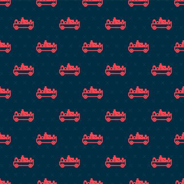 Kırmızı hat havaalanı bagaj çekicisi ikonu siyah arka planda izole edilmiş pürüzsüz desen. Havaalanı bagaj teslimat vagonu. Vektör İllüstrasyonu