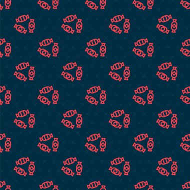 Kırmızı çizgi Candy simgesi siyah arkaplanda kusursuz desen izole etti. Vektör İllüstrasyonu