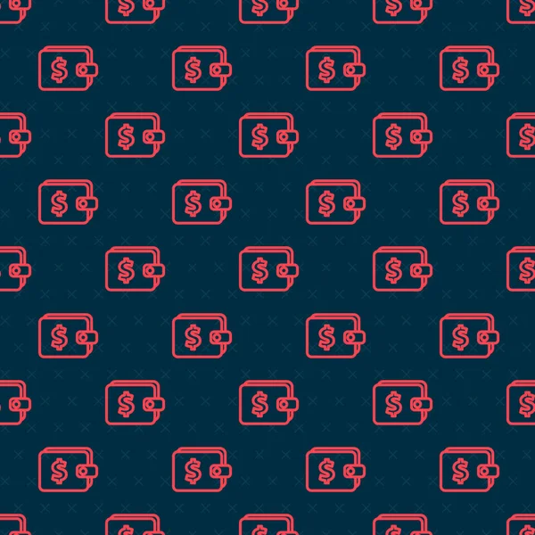 Carteira linha vermelha com símbolo de dólar ícone isolado padrão sem costura no fundo preto. Ícone da bolsa. Símbolo de poupança. Ilustração vetorial — Vetor de Stock