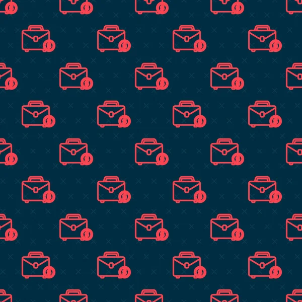 Rode lijn Briefcase en geld pictogram geïsoleerd naadloos patroon op zwarte achtergrond. Zakelijk dossier. Zakelijke portefeuille. Vector Illustratie — Stockvector