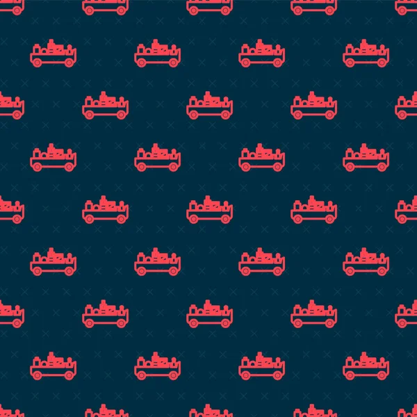 Röd linje flygplats bagage bogsering lastbil ikon isolerad sömlös mönster på svart bakgrund. Flygplats bagage leverans bil. Vektor Illustration — Stock vektor