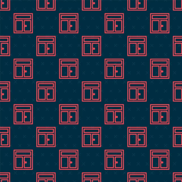 Rode lijn Venster in de kamer pictogram geïsoleerd naadloos patroon op zwarte achtergrond. Vector Illustratie — Stockvector