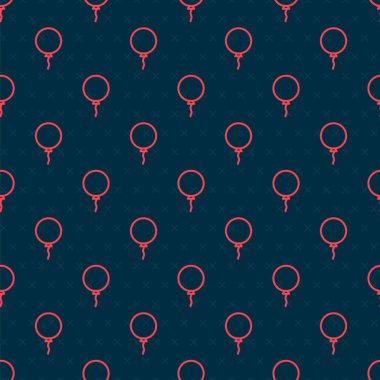 Kurdele ikonlu kırmızı çizgi Balon siyah zemin üzerinde izole edilmiş kusursuz desen. Vektör İllüstrasyonu