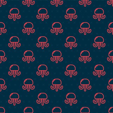 Kırmızı çizgi denizanası ikonu siyah arka planda izole edilmiş. Vektör İllüstrasyonu