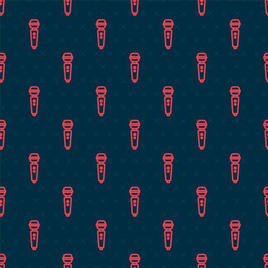 Red line Dildo vibrator for sex games icon isolated seamless pattern on black background. Sex toy for adult. Vaginal exercise machines for intimate. Vector Illustration