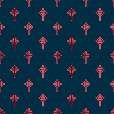 Kırmızı çizgi Hıristiyan çapraz simgesi siyah arka planda izole edilmiş kusursuz desen. Kilise haçı. Vektör İllüstrasyonu