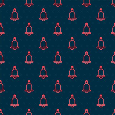 Kırmızı çizgi zil simgesi siyah arkaplanda izole edilmiş. Alarm sembolü, servis zili, el zili işareti, uyarı sembolü. Vektör İllüstrasyonu