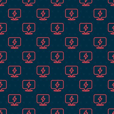 Kırmızı çizgi Şimşek simgesi siyah arkaplanda izole edilmiş. Flaş ikonu. Flaş ikonunu yükle. Gök gürültüsü. Yıldırım çarpması. Vektör İllüstrasyonu