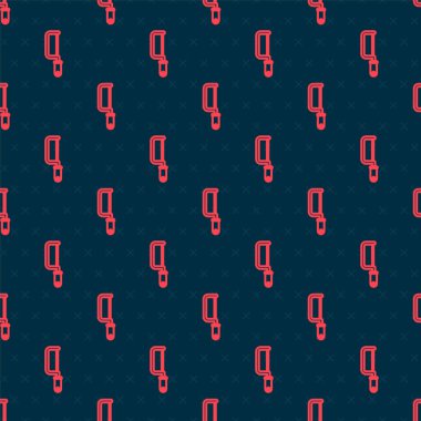 Kırmızı Hacksaw simgesi siyah arkaplanda kusursuz desen izole etti. Tahta ve metal testeresi. Vektör İllüstrasyonu