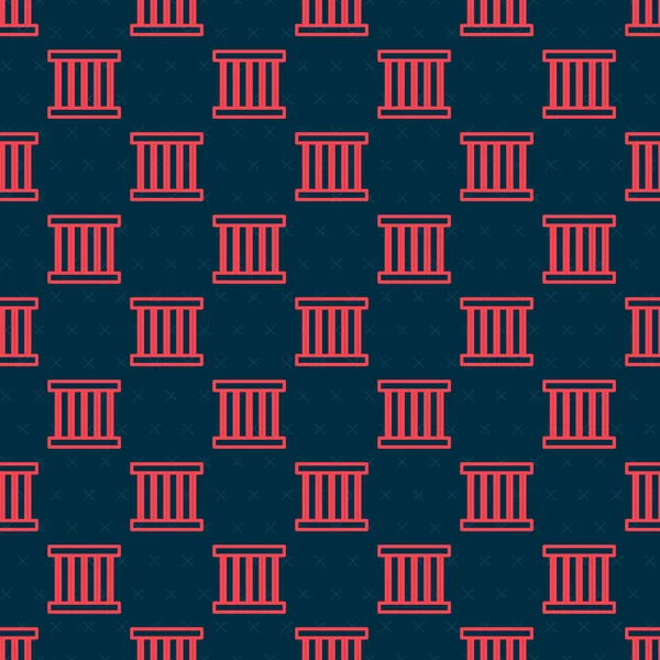 Línea roja Icono de ventana de la prisión aislado patrón sin costuras sobre fondo negro. Ilustración vectorial — Vector de stock