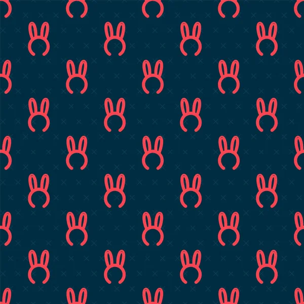 Máscara linha vermelha com longas orelhas de coelho ícone isolado padrão sem costura no fundo preto. Um acessório fetichista. Brinquedo sexual para adultos. Ilustração vetorial — Vetor de Stock