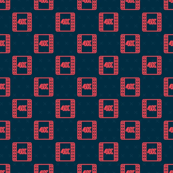 Película de línea roja 4k, cinta, marco icono aislado patrón sin costura sobre fondo negro. Ilustración vectorial — Vector de stock