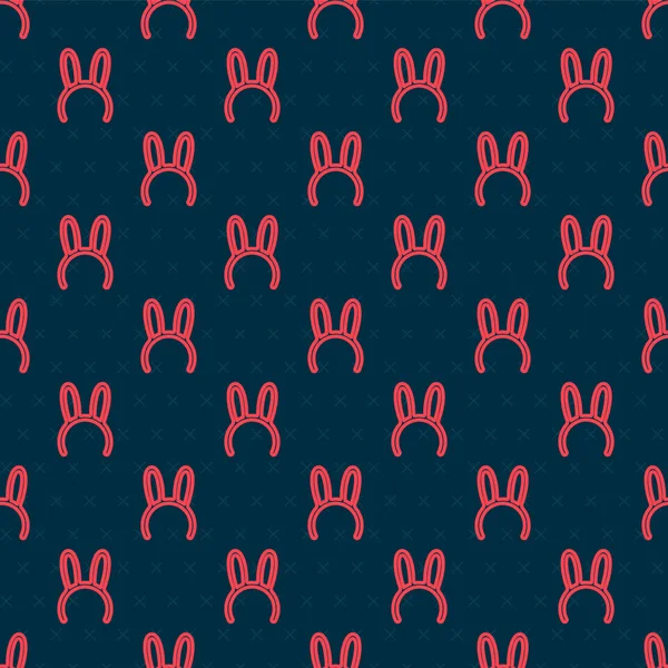 Máscara linha vermelha com longas orelhas de coelho ícone isolado padrão sem costura no fundo preto. Ilustração vetorial — Vetor de Stock