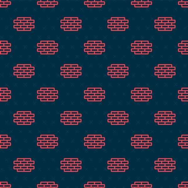 Röd linje tegel ikon isolerad sömlös mönster på svart bakgrund. Vektor Illustration — Stock vektor